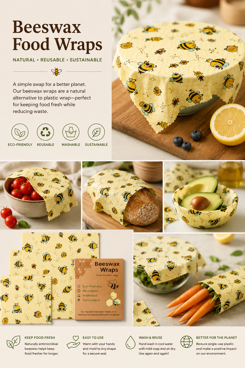 Beeswax Preservation Cloth Preservative Film Recyclable Food Packaging